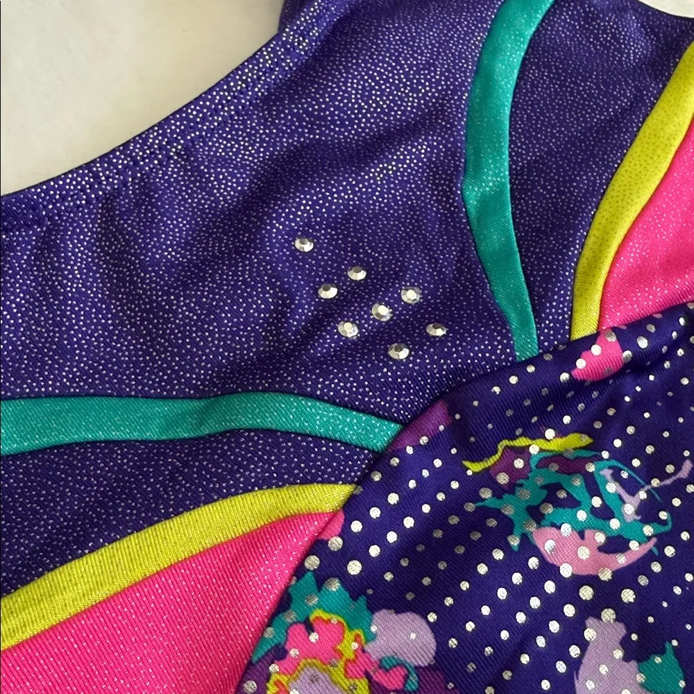 {Danskin} Freestyle | Abstract Print Shimmer Gymnastics Dance Leotard (M 7/8)
